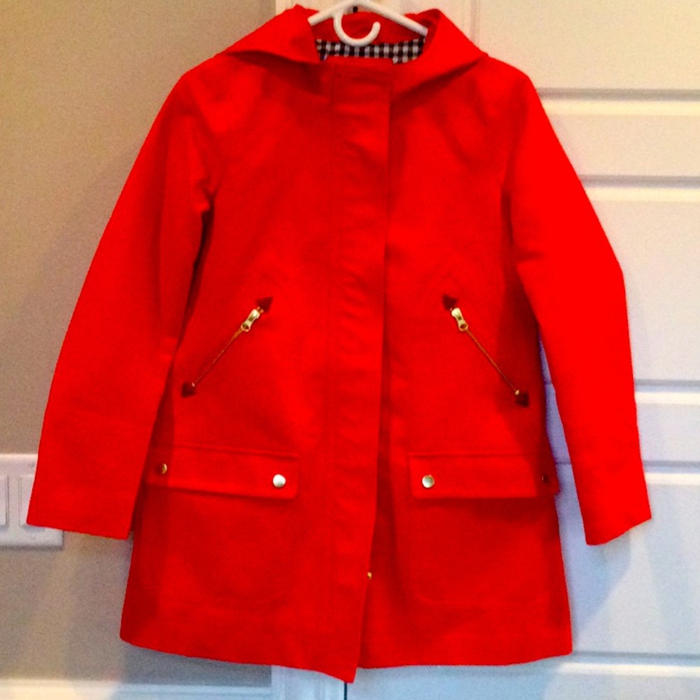 Red J Crew fall jacket